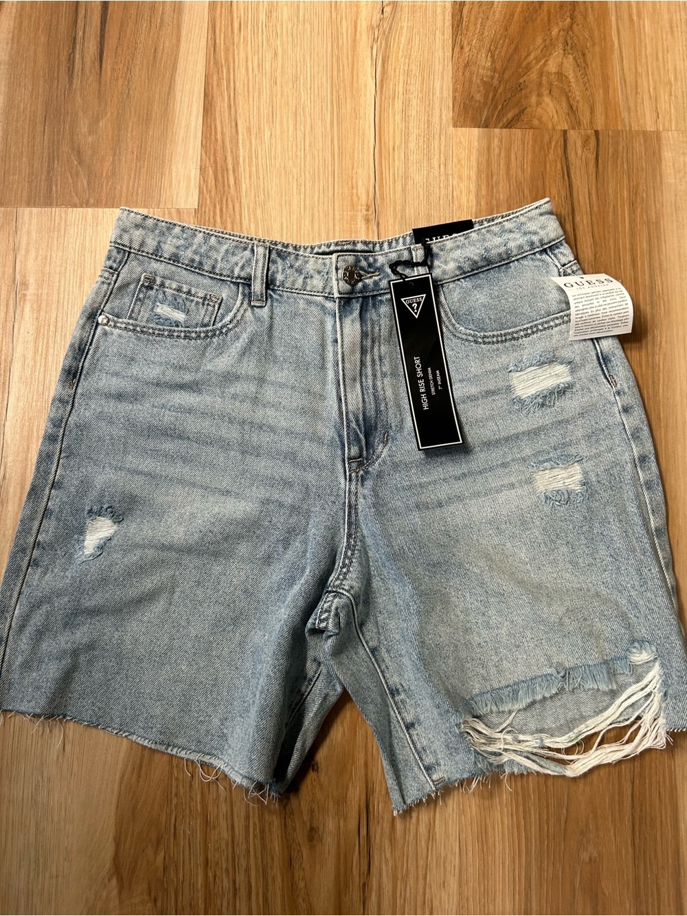 GUESS Light Blue High Waist Distressed Denim Shorts